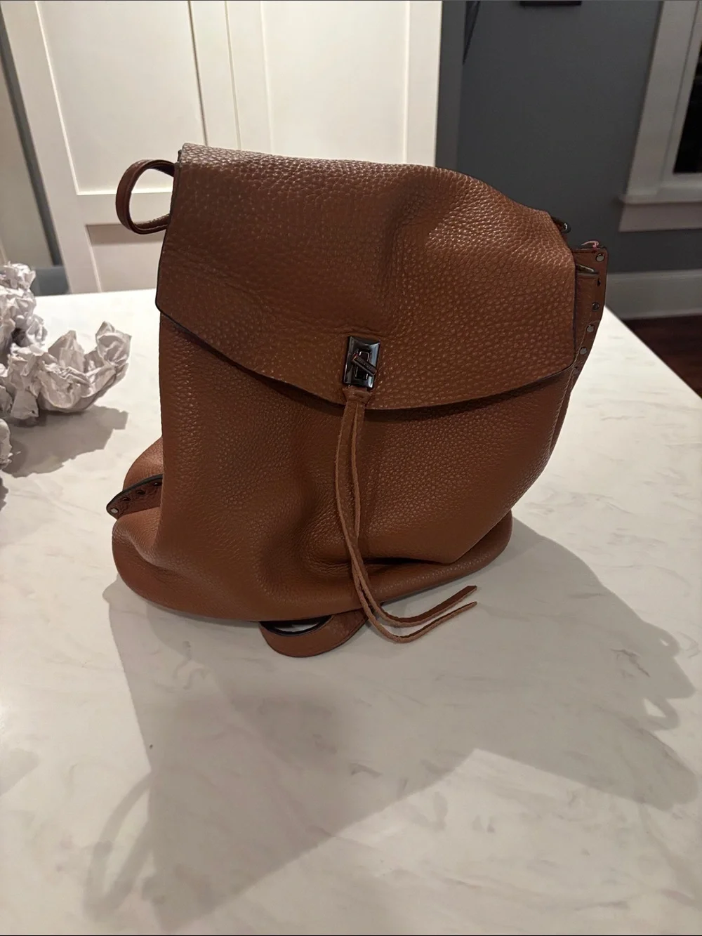 Brown Pebbled Leather Backpack Purse